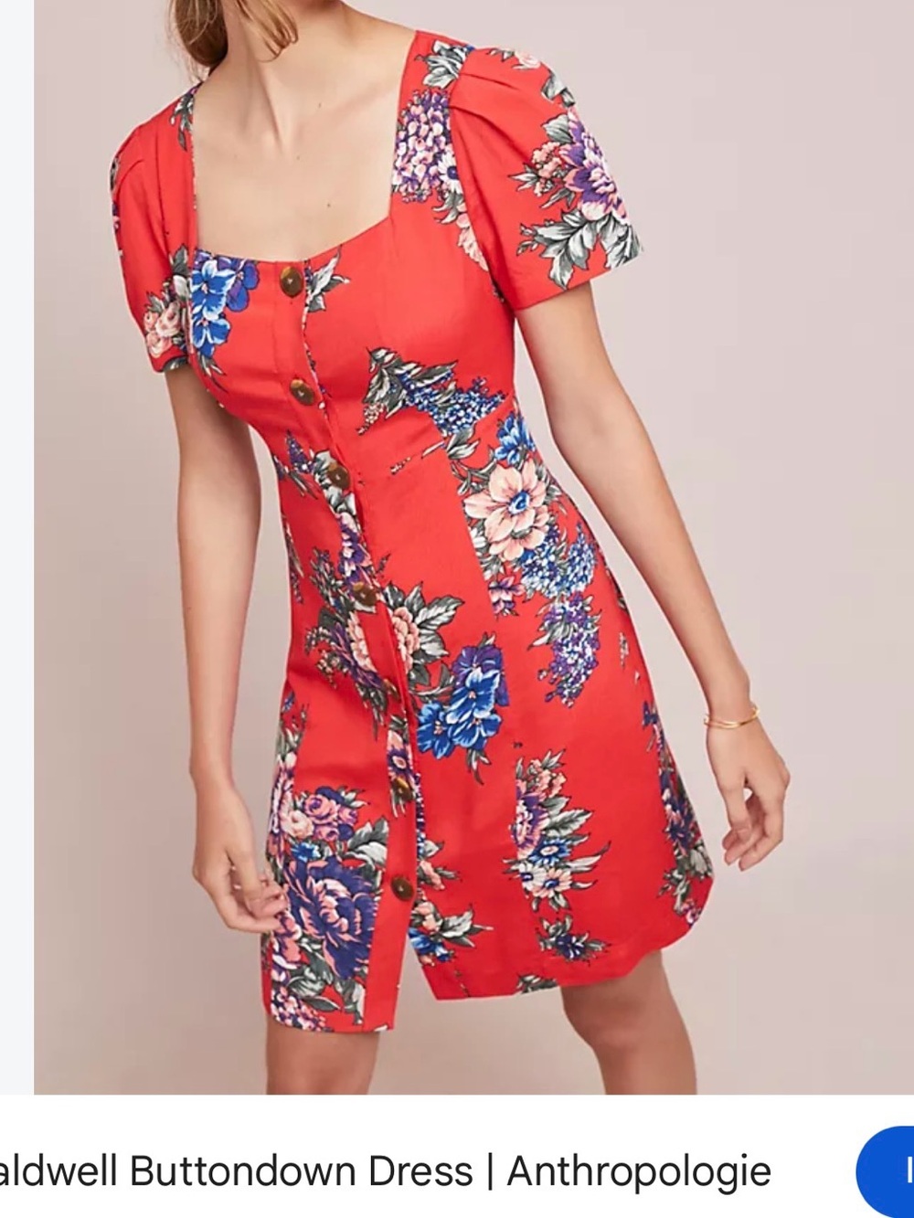 Anthropologie Red Floral Button-Front Mini Dress